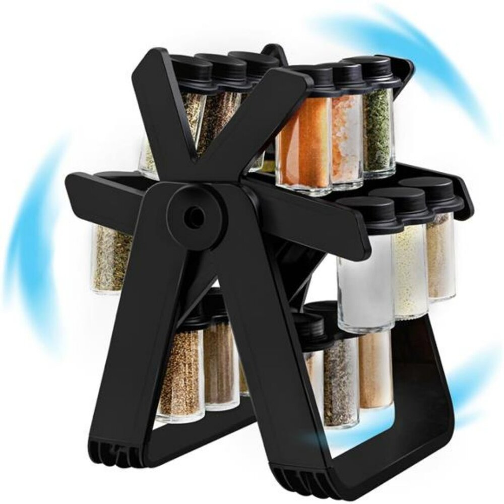 Rotating spice rack with 18 glass jars ferris wheel countertop kitchen organizer
